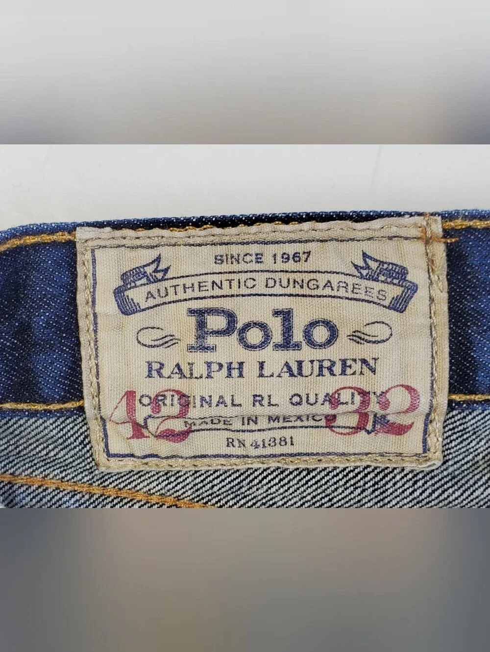 Polo Ralph Lauren Mens Authentic Dungarees Dark Denim Jeans - Size 42 x 32 - EUC